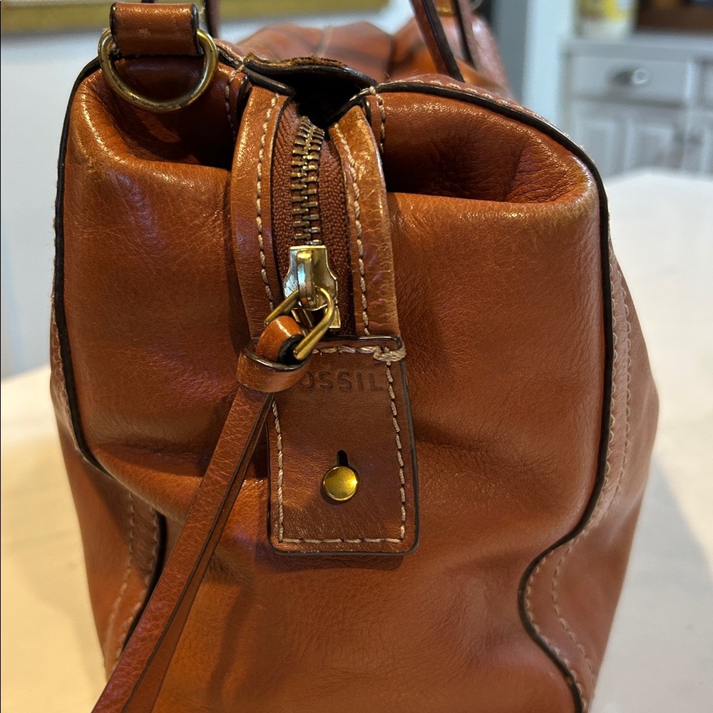 Fossil Emma Tan Leather Satchel Vintage No Crossbody Strap, EUC, Caramel Color - Picture 4 of 10